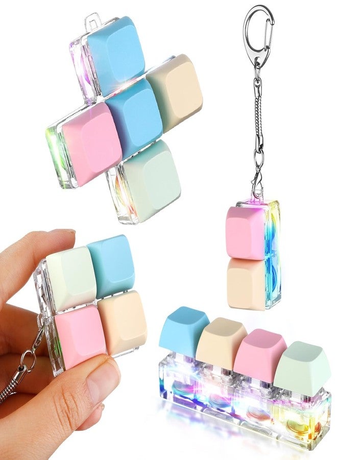 Oppaxf 4 Pcs Keyboard Fidget Keychain Decompression Toys Keyboard Fidget Clicker Finger Keyboard Toys,Fidget Keychain with LED Light Stress Relief Keyboard,Keyboard Clicker for Gifts to Pass The Boring Time - Image 1